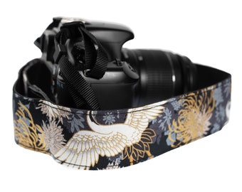 Camera Strap, Embroider Japanese Crane Foil Gold Camera strap For Canon, Nikon and Sony, DSLR Camera