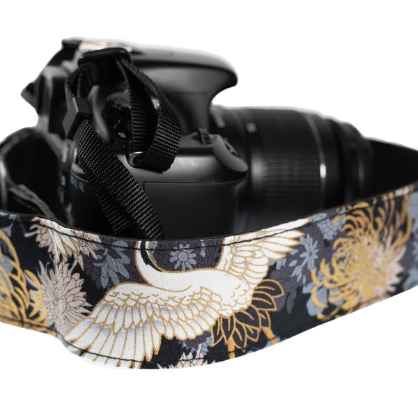 Camera Strap, Embroider Japanese Crane Foil Gold Camera strap For Canon, Nikon and Sony, DSLR Camera
