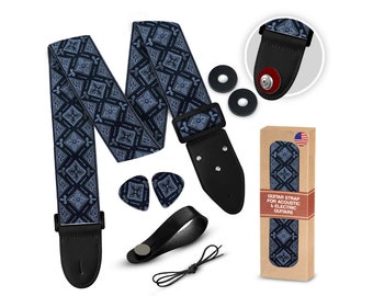 Black Regal Guitar Strap for Acoustic, Electric and Bass Guitar - Adjustable Length and Compatible Straps