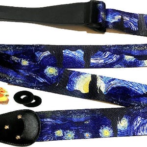 Guitar Musician Gift Set Van Gogh Starry Night Guitar Strap and 12 Guitar Picks Best Accessory Guitar Gift image 3