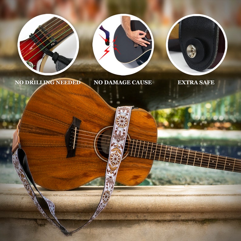 Vegan Guitar Strap Hippie Acoustic guitar strap gift for guitar player. image 3