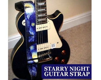 Art Guitar Strap - "Starry Night" by Vincent Van Gogh, Christmas Gift For Guitar Player