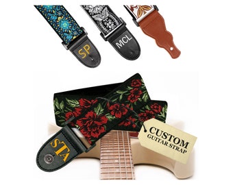 Personalized Red Roses Guitar Strap  | Mother day gift for Mom |  Perfect Gift Ideas for Guitar Players with Custom Embroidery