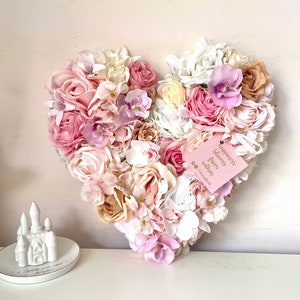 Pink Flower Filled Heart, Flower Heart Shape Shape, Wedding Love Decor, Wedding Gift, Floral Wall Decor, Gift For Her, Nursery Decor