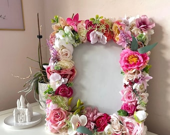Floral Photo Frame, Flower Picture Frame, Pink Flower Frame For Quotes, Gift For Her, Funeral Tribute, Wedding Photo Frame