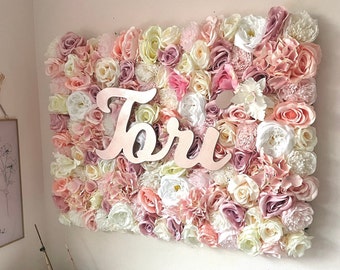 Custom Flower Wall Panels, Personalised Flower Wall With Name Sign, Flower Wall For Salon, Floral Wall Backdrop, Gift For Mum To Be