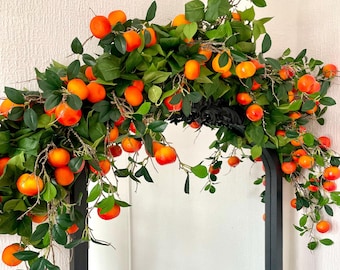 Artificial Orange Fruit Garland, Realistic Faux Tangerine Decor, Summer Greenery Accent