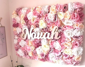 Custom Flower Wall With Name, Baby's Nursery Decor, Dusty Pink Flower Wall, Personalised Flower Wall