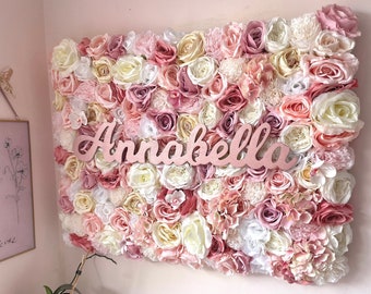 Flower Wall With Personalised Name SIgn, Wall Panels, Flower Wall Party Backdrop, Nursery Flower Wall Decor, Photo Prop, Salon Decor