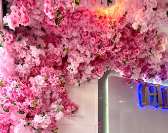 Artificial Cherry Blossom Garland 150 cm, Pink Blossom Flower Garland, Floral Garland Wedding, Faux Cherry Blossom Tree