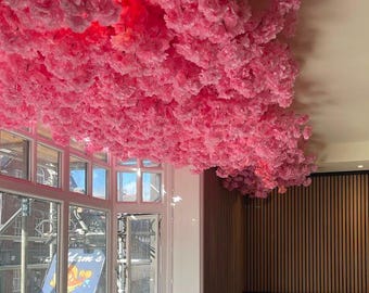 Artificial Cherry Blossom Garland, Pink Silk Flowers, Ceiling Décor, 5-Foot Length