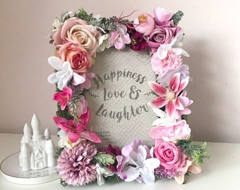 Cornice per foto floreale: cornice per foto con fiori di seta fatti a mano, decorazione per la cameretta dei bambini