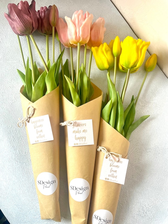 5 PCS Real Touch Artificial Tulips – Lifelike Faux Tulip Bouquet