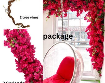Artificial Pink Bougainvillea Garland and Vines, Faux Flower Decor