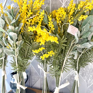 Faux Mimosa Flower Arrangement: Yellow Spring Bouquet With Lambs