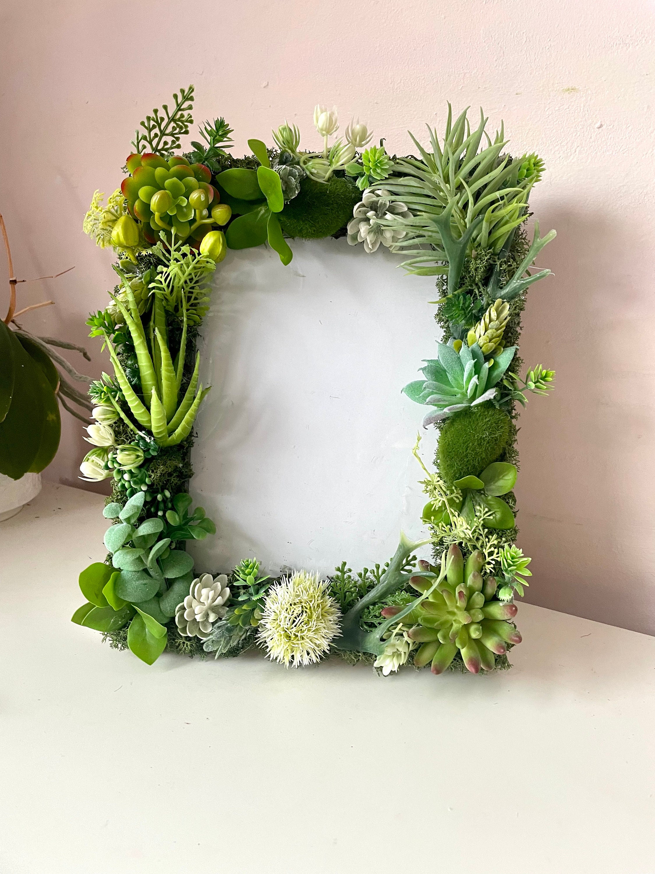 Moss Photo Frame With Succulents, Floral Photo Frame, Woodland Nursery Decor, Boho Wedding Decoration, Picture Frame, Wedding Gift