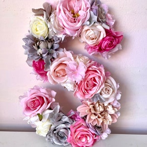 Letra Floral 12", 16", 24", Letra Flor Grande, Placa de Nome de Bebê, Iniciais de Letras Florais, Placa de Parede de Flores, Monograma de Letras