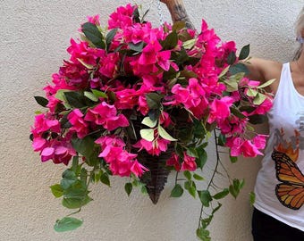 Künstliche Bougainvillea-Hängeampel – Hängeampel mit künstlichen rosa Blumen