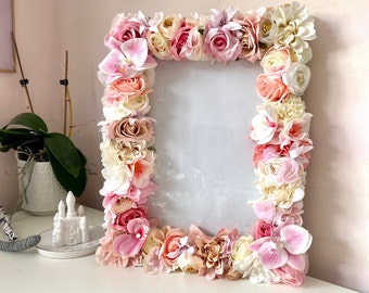 Blush rosa Blumenfotorahmen, Blumenbilderrahmen, Fotorahmen Hochzeitsgeschenk, Baby-Blumenfotorahmen, spezielles Geschenk für sie