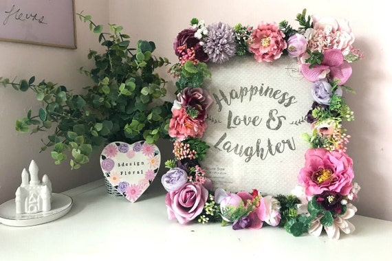 Botanical Floral Photo Frame: Handmade Silk Flower Picture Frame