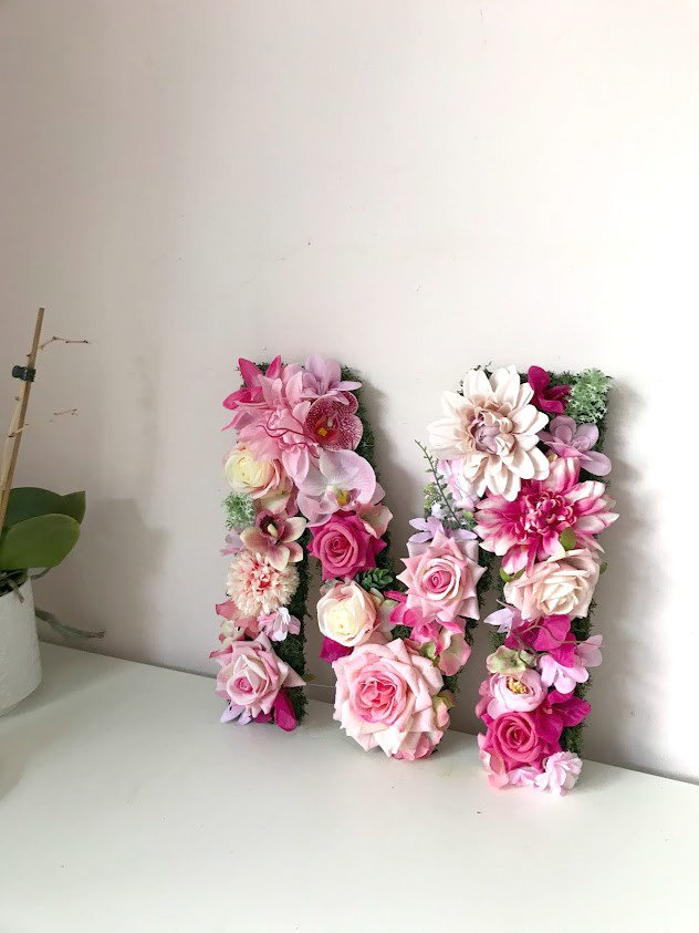 Flower Letter With Moss Floral Letters Woodland Nursery Etsy