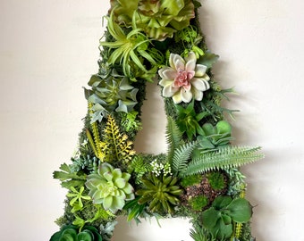 Moss Wall  Letters With Faux Succulents, Office Moss Wall Decor, Business Shop Sign, Botanical Wall Art, Salon Decor, Woodland Nursery  Art