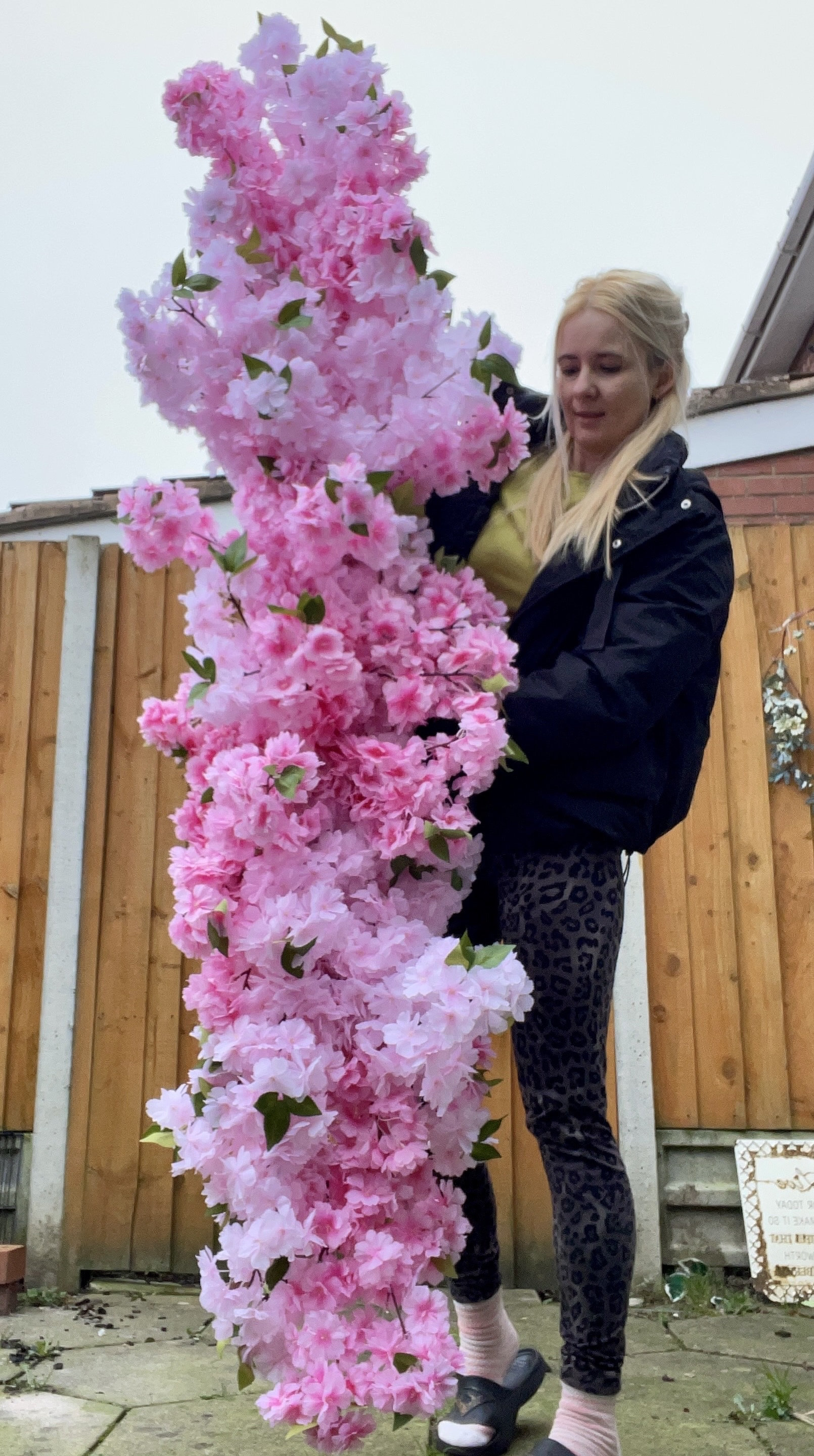 Artificial Cherry Blossom Garland, 150cm Pink Flower Vine, Wedding