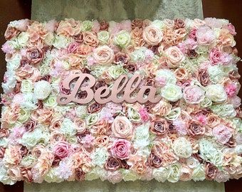 Pink Flower Wall, Flower Wall Custom Name Sign, Personalised Flower Wall Design, Girl Nursery Flower Wall, Wedding Gift