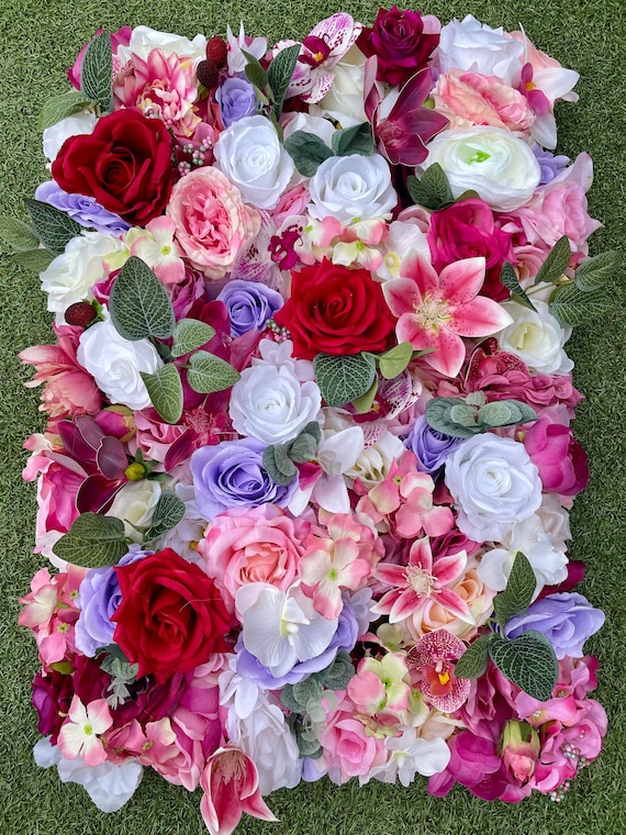 6 Pannelli Fioriti Artificiali Fai Da Te – Rose Di Seta Bianche 60x40 Cm Per Matrimoni, Feste E Pareti - 6