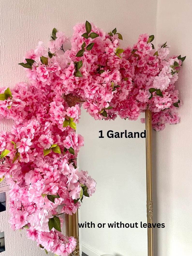 造花桜ガーランド、ピンクのシルクフラワー、天井装飾、長さ150cm