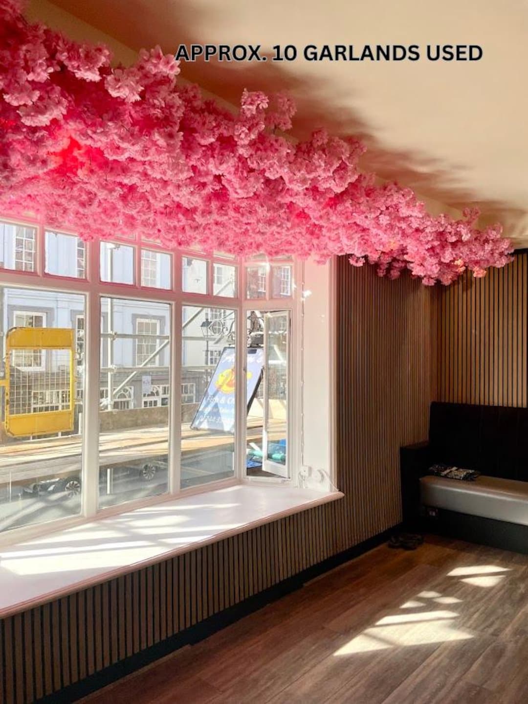 高級　綺麗なピンク色　桜のアートフラワー 造花　7本　約110cm 造花桜ガーランド、ピンクのシルクフラワー、天井装飾、長さ150cm