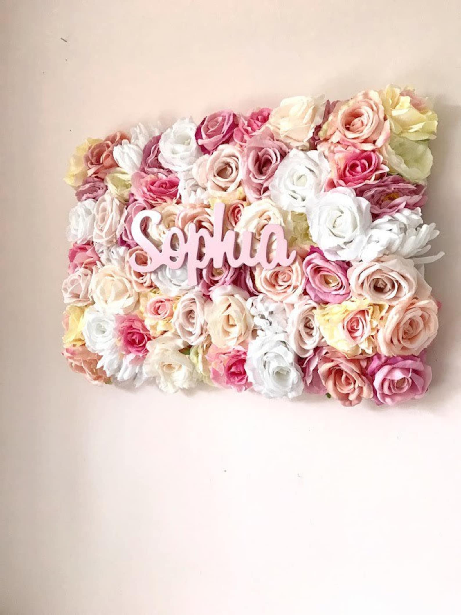 Flower Wall With Personalised Name Sign Aesthetics Floral Etsy