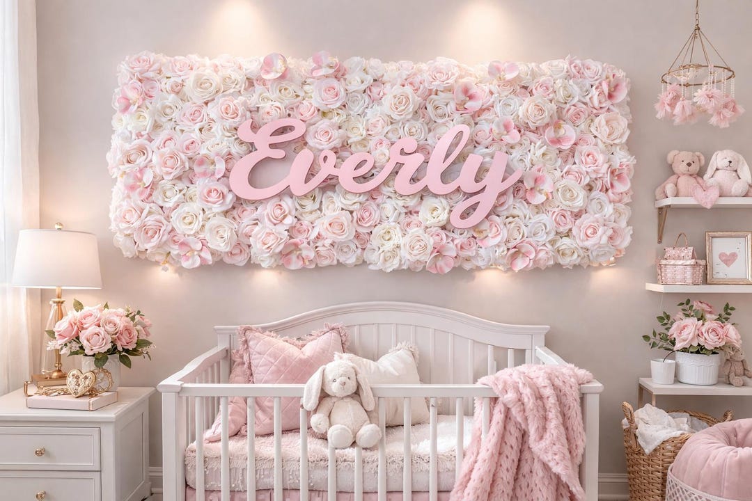 Personalized Artificial Flower Wall Decor, Nursery Name Sign - Etsy