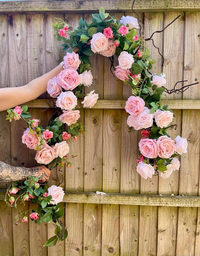 Luxury Pink Rose Garland: Artificial Flower Vine, Hanging