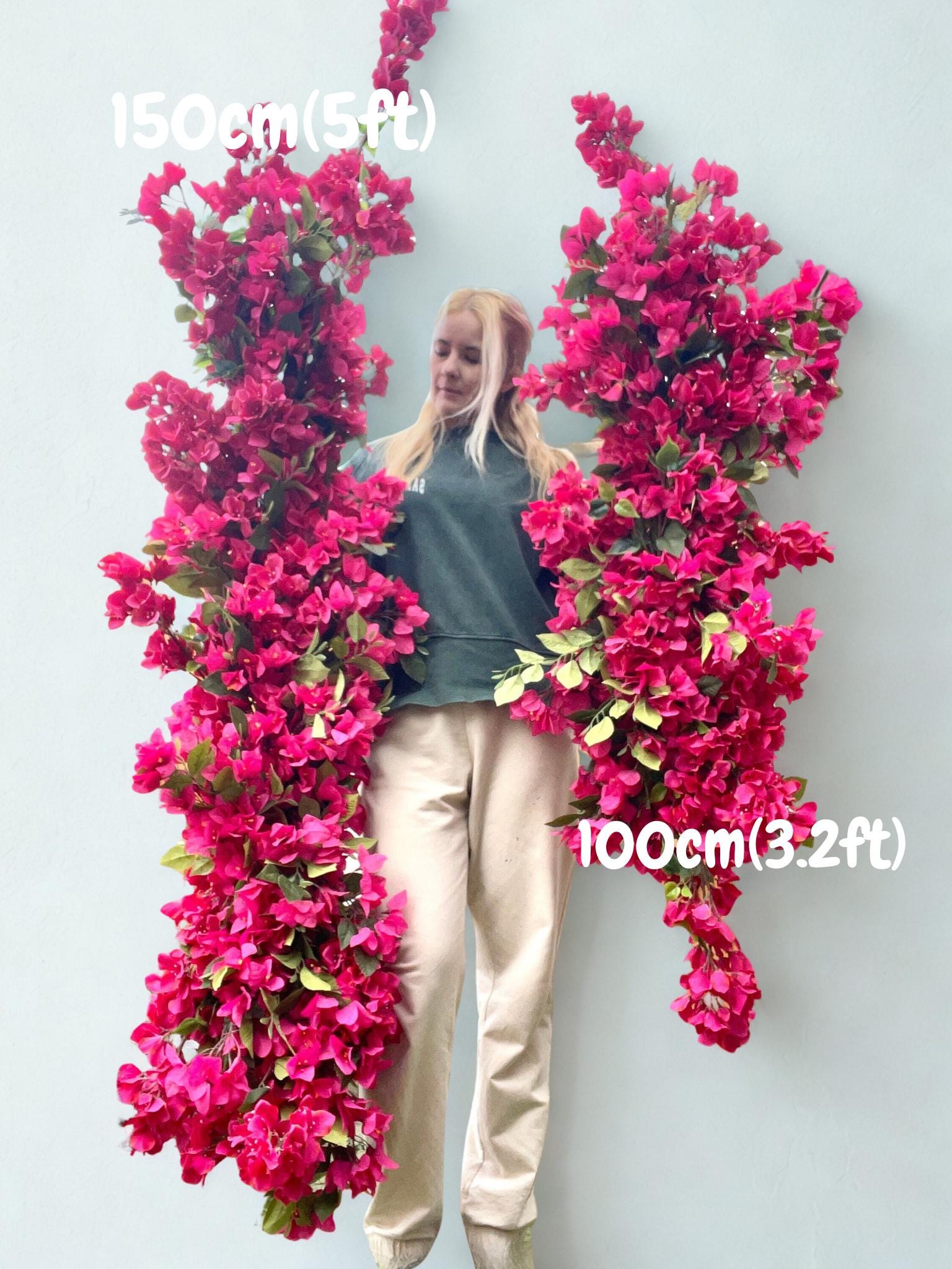 Bougainville Artificiale In Seta - 4 Steli 105cm, Fiori Viola, Decorazione Interna/esterna - Foto 10