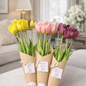 5 PCS Real Touch Artificial Tulips – Lifelike Faux Tulip Bouquet image 1
