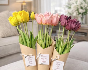 5 PCS Real Touch Artificial Tulips – Lifelike Faux Tulip Bouquet