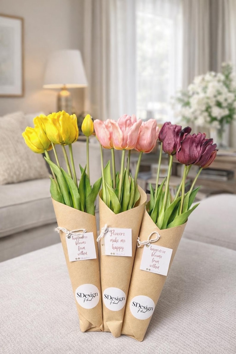 5 PCS Real Touch Artificial Tulips – Lifelike Faux Tulip Bouquet image 1