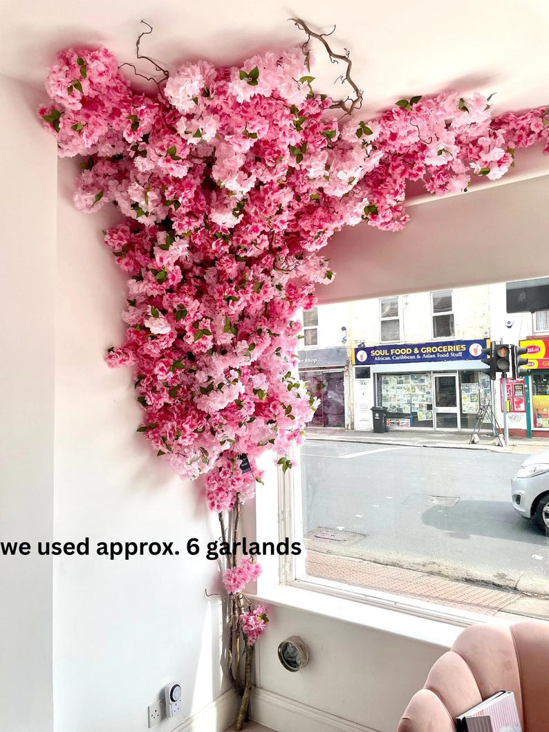 Luxury Faux Cherry Blossom Garland 150cm | Pink Artificial Flower Garland, Cherry Blossom Decor image 1