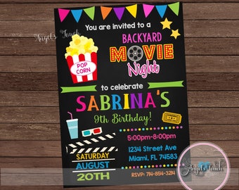 movie party invitation movie night birthday invitation etsy