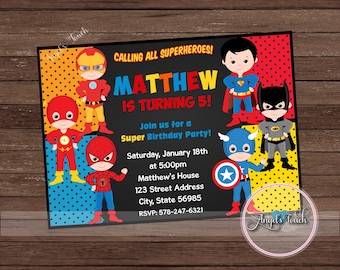 super hero party invitation superheroes birthday invitation etsy
