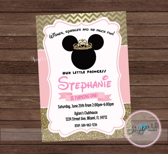 minnie mouse party invitation minnie mouse pink gold etsy