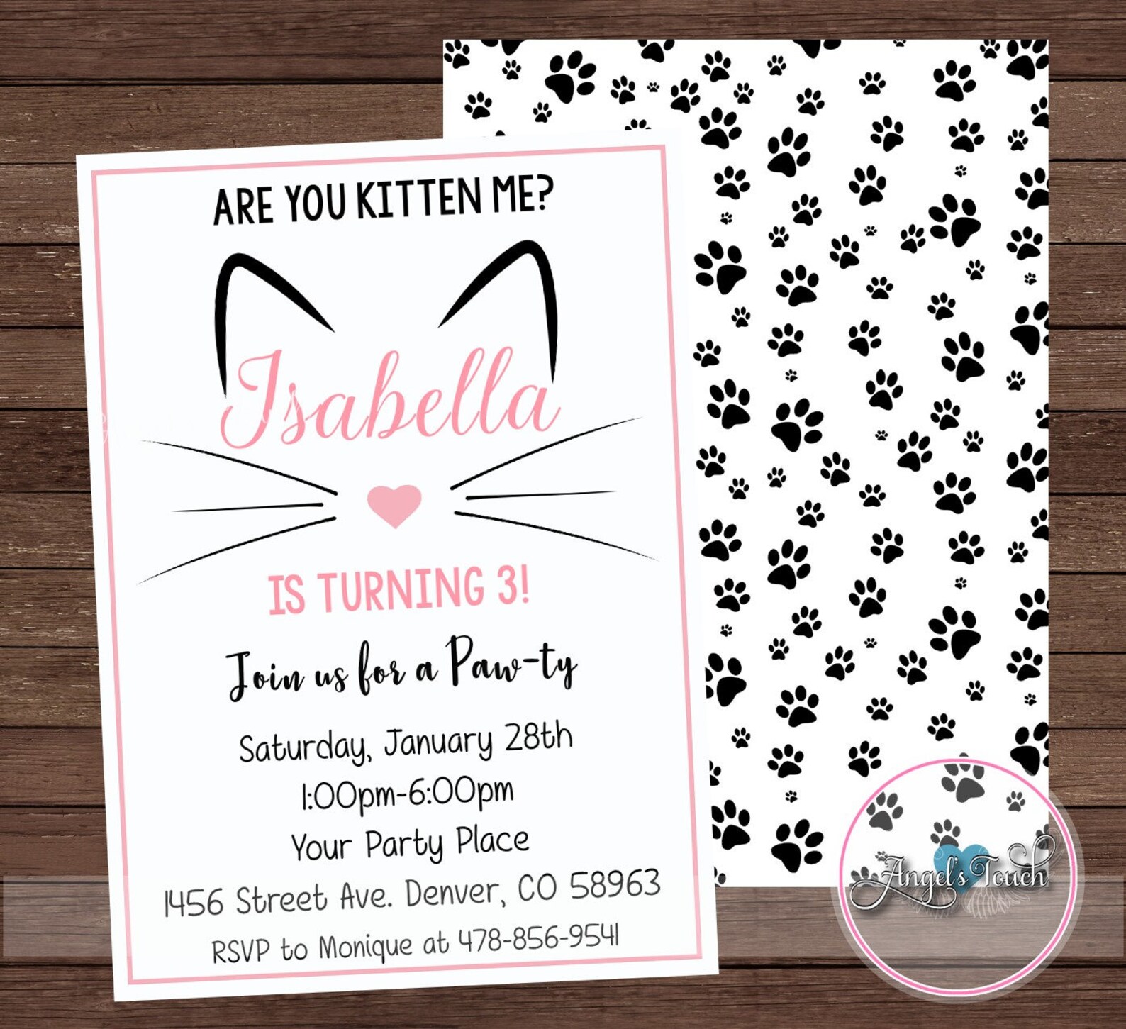 Kitty Party Invitation Kitty Birthday Invitation Cat Etsy