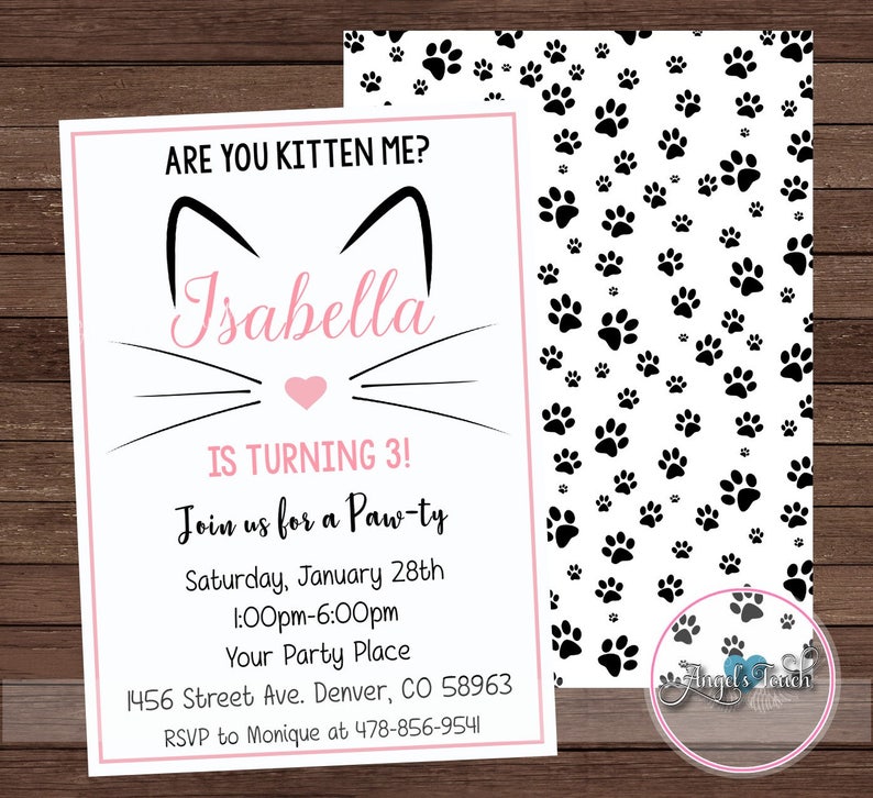 Kitty Party Invitation Kitty Birthday Invitation Cat Etsy