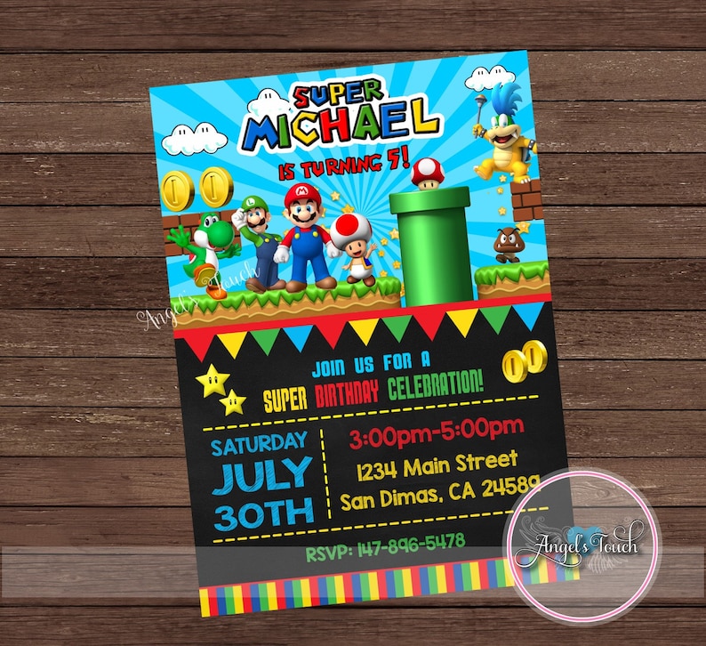 Super Mario Party Invitation Super Mario Birthday Invitation Etsy