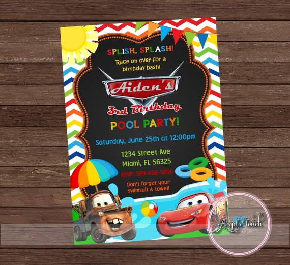 cars pool party invitation disney cars birthday invitation etsy disney birthday party invitations
