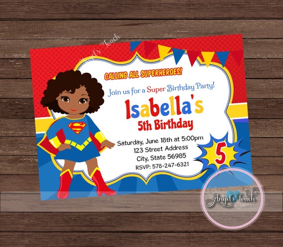 Super Girl Party Invitation African American Supergirl Etsy
