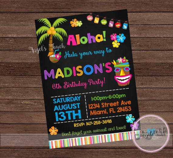 Luau Party Invitation Luau Birthday Invitation Chalk Luau Etsy
