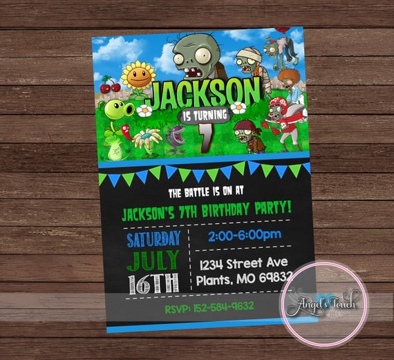 Suneducationgroup.com Party Bag Supplies Party Supplies Personalized Plants Vs Zombies Custom Birthday Invitation Style A