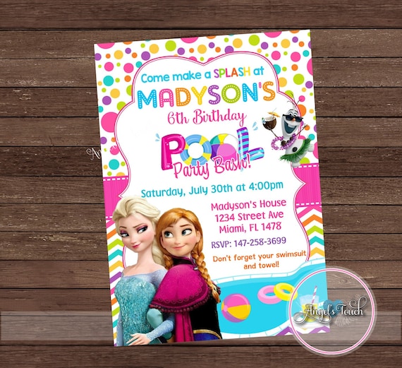 Frozen Pool Party Invitation Disney Frozen Birthday Party Etsy